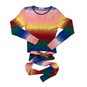 Amur Avalon Rainbow Multi Back Cropped Tie sweater Small